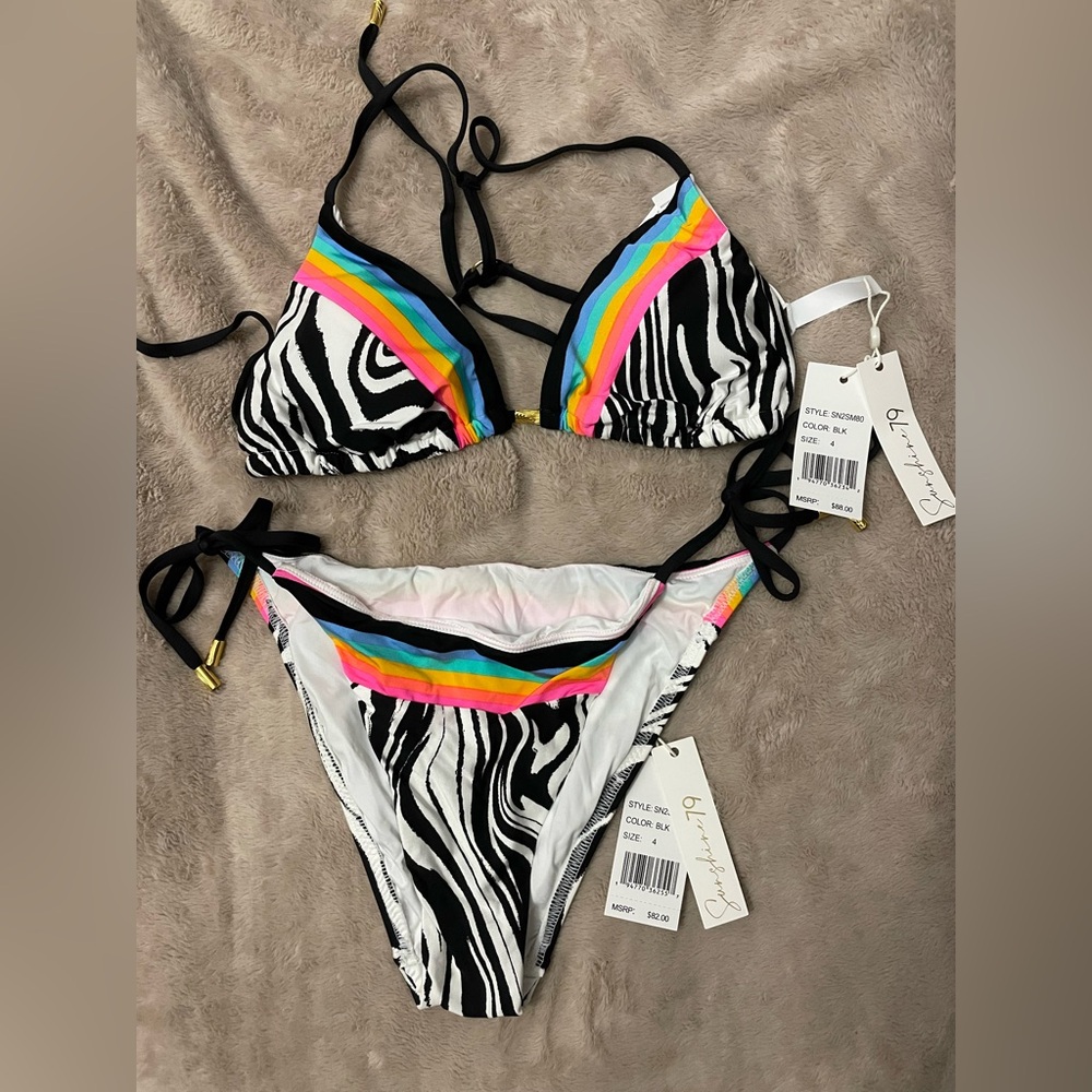 Beach Bunny Zebra Print Bikini Set with Rainbow Accents